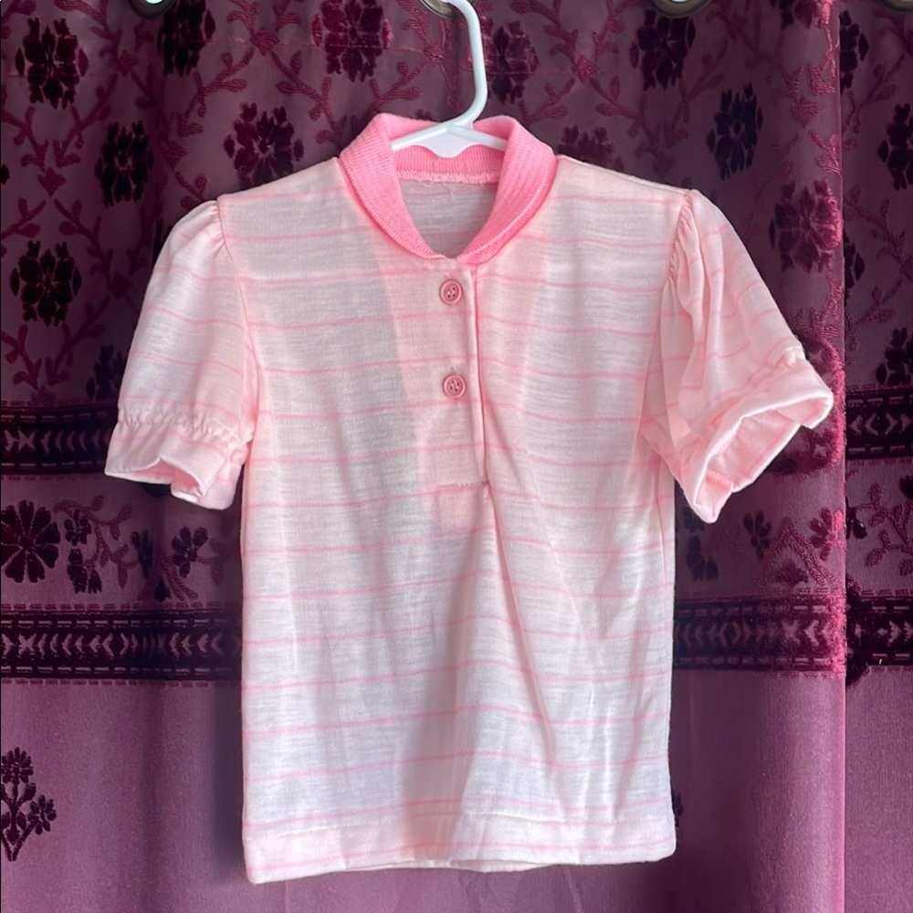 3/$20 Vintage 70's Pink Striped Kids Polo Shirt Size 4T